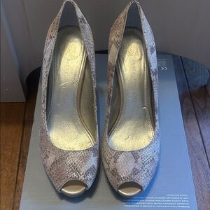Anne Klein Snakeskin Peep-Toe Heels